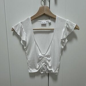 Aritzia Sunday Best Sodapop ruffle sleeve top, white, xxs, NWOT